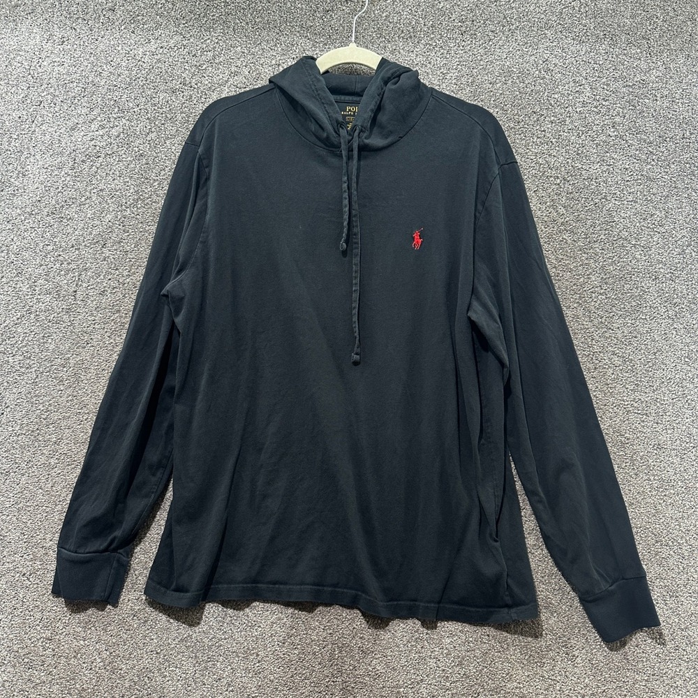 Polo Ralph Lauren Long Sleeve Hooded T-Shirt Men Large Black Pony Logo Cotton
